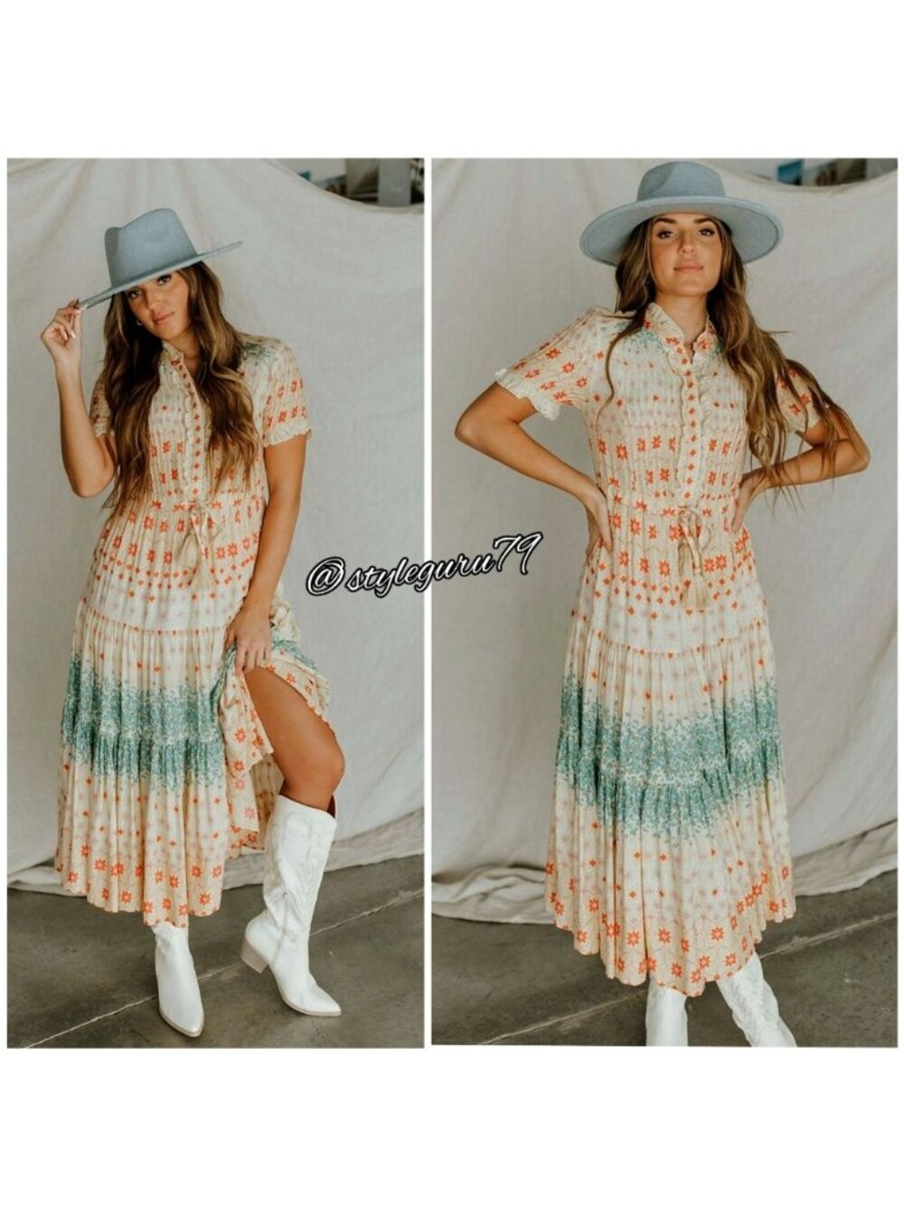 Free People Rare Feeling Pleated Maxi Dress Cloud Combo XS NWT Boho Floral Ruffl - Picture 6 of 6